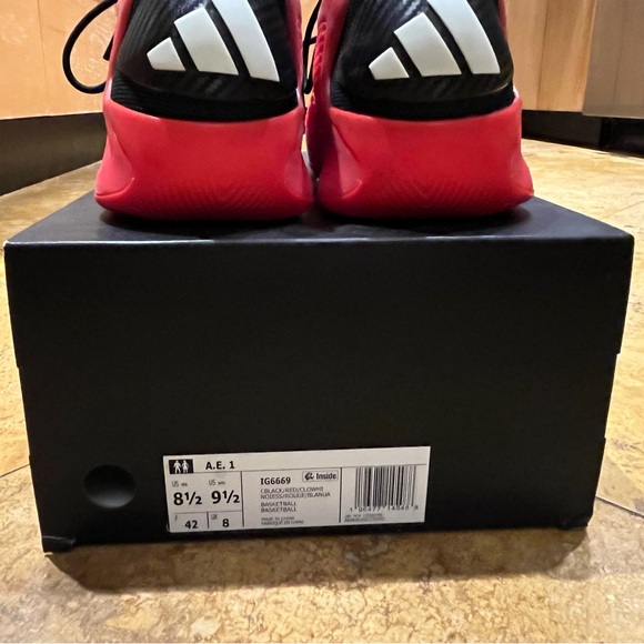 Adidas Anthony Edwards Low 1 Red and Black Sneakers in original box size 9.5M - Picture 5 of 5